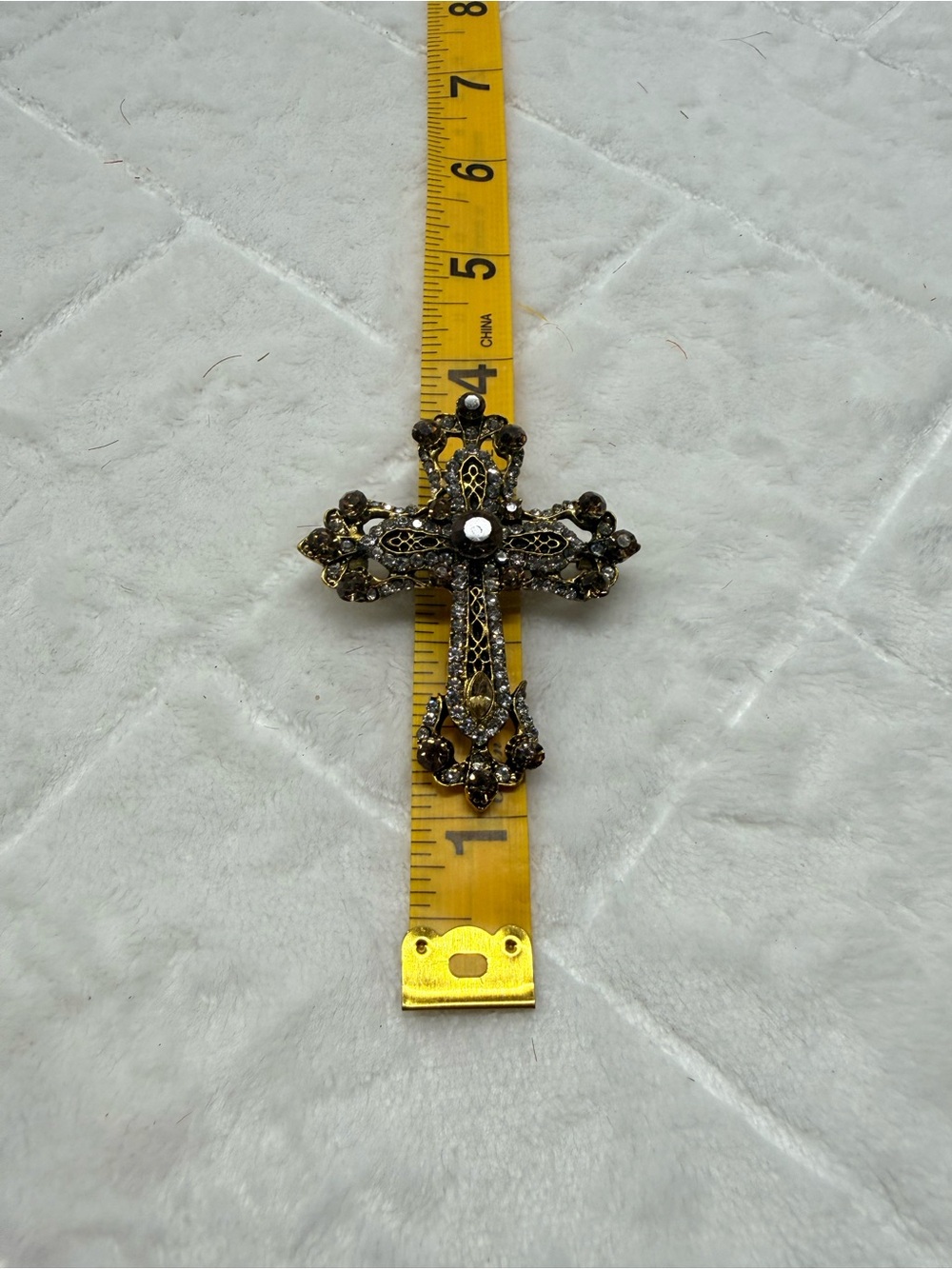 Antique-Inspired Gold-Tone Cross Brooch with Dark Stone Accents